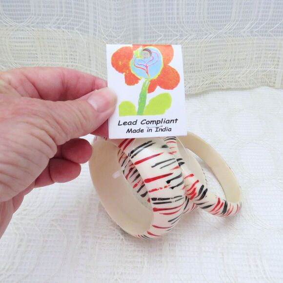 Bangle Bracelet Set Women Cream with Orange & Green Stripes Antika Collection - Picture 4 of 7